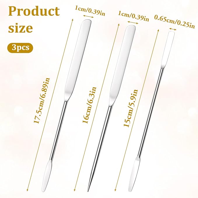 3 Pcs Makeup Spatula Foundation Spatula, Stainless Steel Facial Beauty Spatulas, Double Edged Tiny Makeup Palette Mixer Cosmetic Mixing Tool for Even Application Foundation