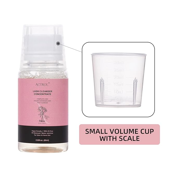 Eyelash Cleanser Concentrate 60ml Rose Professional Lash Shampoo Foaming Cleanser DIY Wash for Extensions Lashes with Salon Home Care-Makes 12Bottles