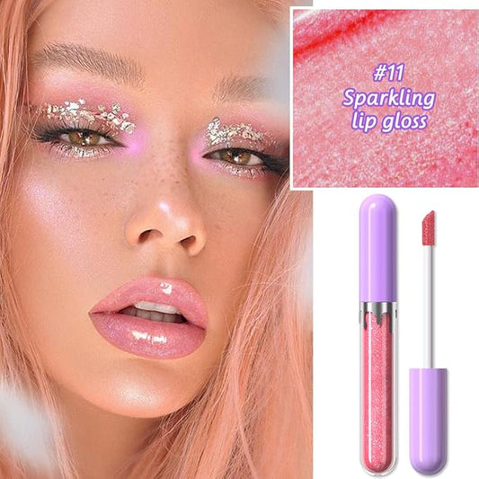 Glitter Liquid Lip Gloss,Rose Pink Shimmer Lipstick, Waterproof Shimmer Lip Stain Lip Glaze, High Shine Long Lasting Shiny Lip Color Makeup 11#