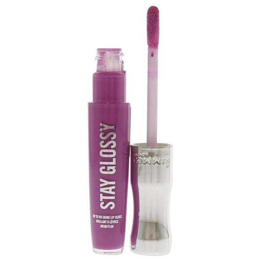 Rimmel Stay Glossy Lip Gloss - Non-Sticky and Lightweight Formula for Lip Color and Shine - 155 Purple Parlour, .18oz (Pack of 2)