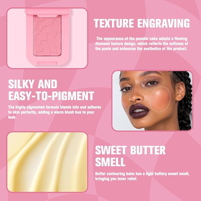 Silky Butter Blush Cream, Face Powder Blush for Long-lasting, High Color Rendering and Waterproof Makeup with Sweet Buttery Scent, Up to 12h Wear (1, Feeling Butter, Large)