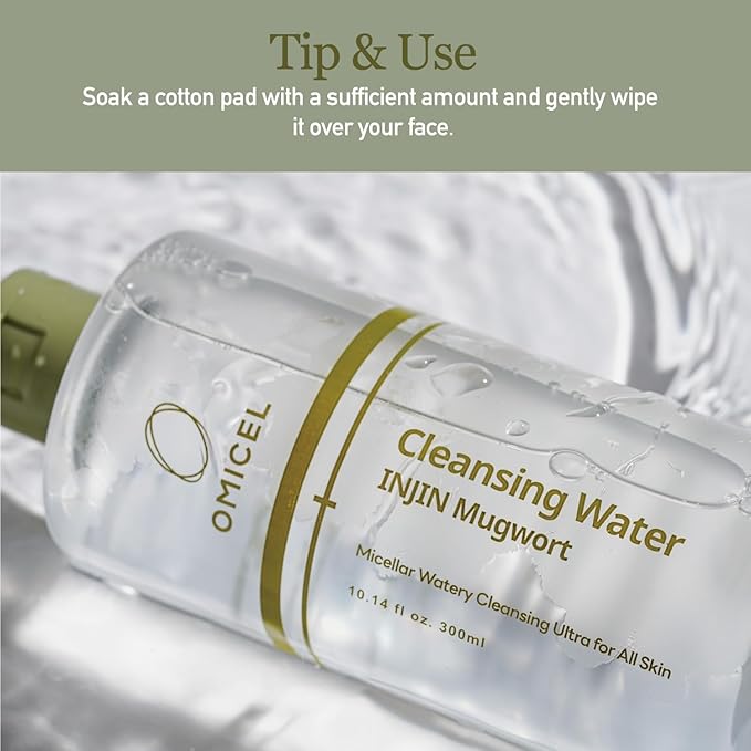 INJIN Mugwort Mineral Cleansing Water (2 Count) - Gentle Makeup Remover | Micellar Water with Tea Tree Leaf Water | Glucose-Infused Formula for Effective Cleansing