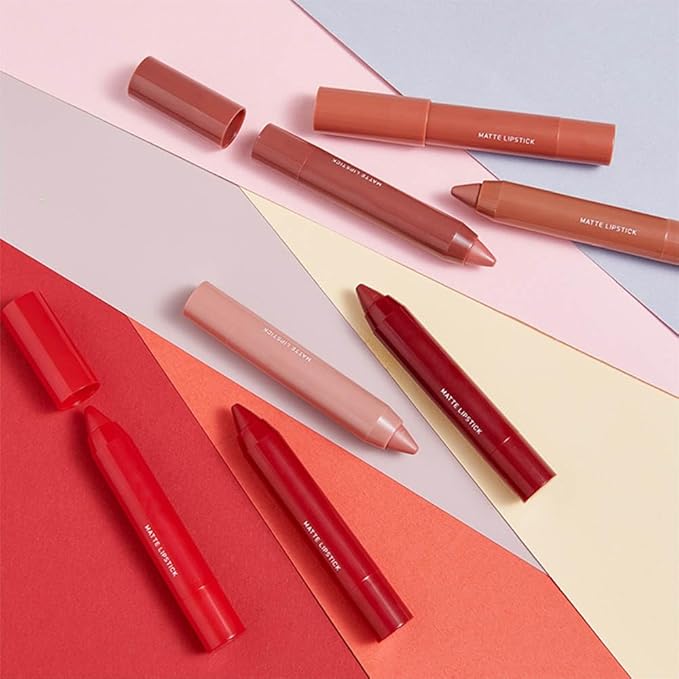 3 Colors Matt Nude Lipstick Lipliner Lip Crayons Pack Set,Velvet Moisture Smooth Matte Lipstick Pencils,Waterproof&Waterlasting,#08#09#10
