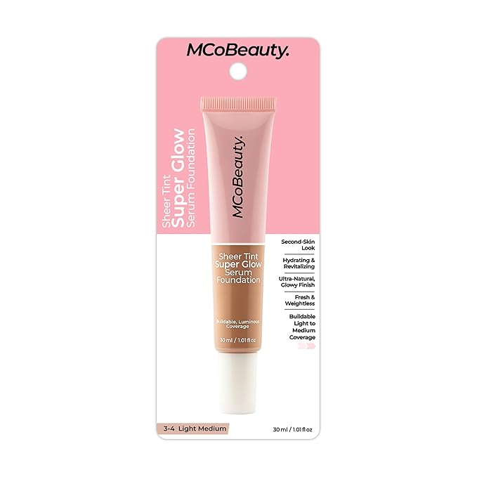 MCoBeauty Super Glow Sheer TINT Serum Foundation 5-6, Ultra-Invisible, Skin Perfecting, Lightweight, with Kiwi Fruit Extract and Shea Butter, Vegan, Cruelty Free Cosmetics