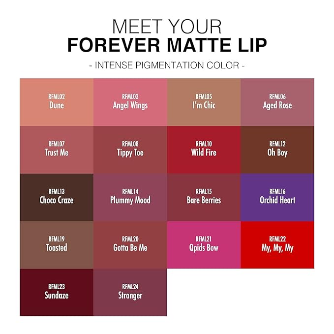 Ruby Kisses Forever Matte Liquid Lipstick 5 Pack - RFML03&07&08&15&20