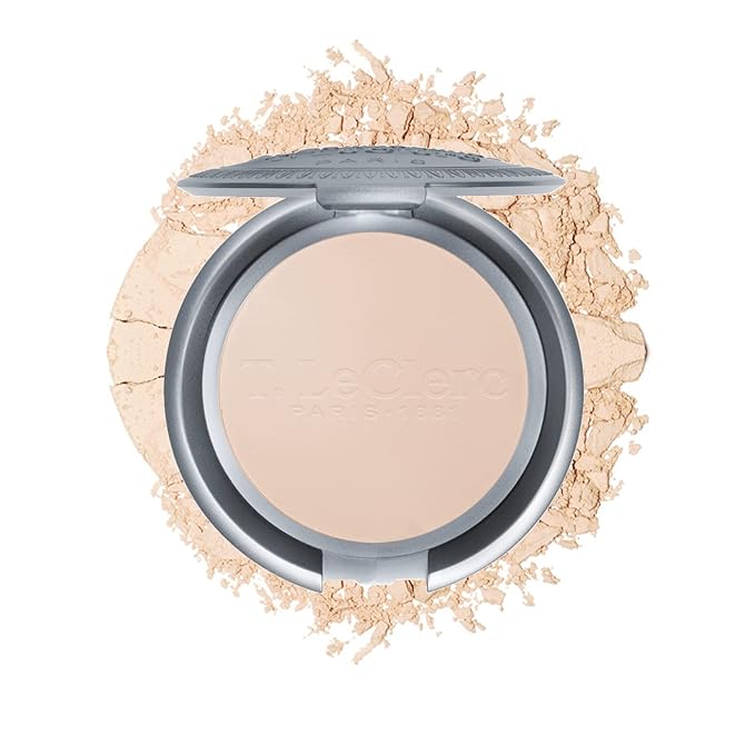 T. Leclerc Compact Pressed Powder - Super-Blendable Face Makeup Longwear Portable Matte Finish Radiant Natural Medium to Full Coverage Airbrushing Mineral Base For Pores & Imperfections (Peche)