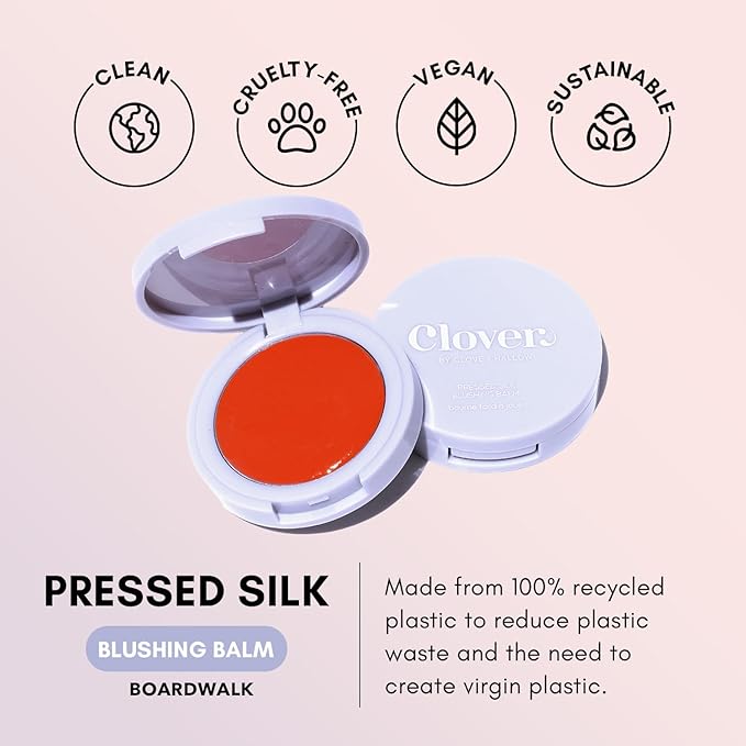 Clover Pressed Silk Blushing Balm | Natural Looking Blush, Glowing Skin, Easy to Blend | Cruelty-Free & Vegan Cream Blush For Cheeks (Broadwalk)
