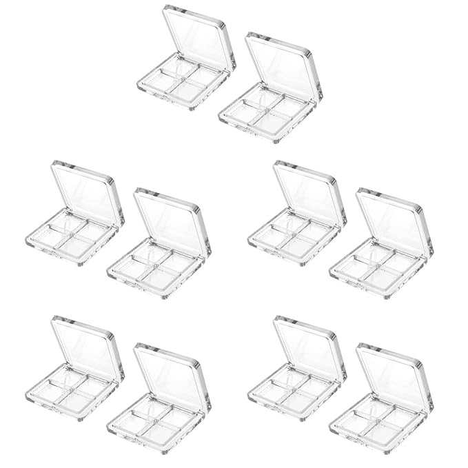 Beaupretty 10 Pieces Empty Eyeshadow Pallet 4 Grids Eye Shadow Lipstick Storage Case Box Clear Makeup DIY Cosmetic Organizer Container