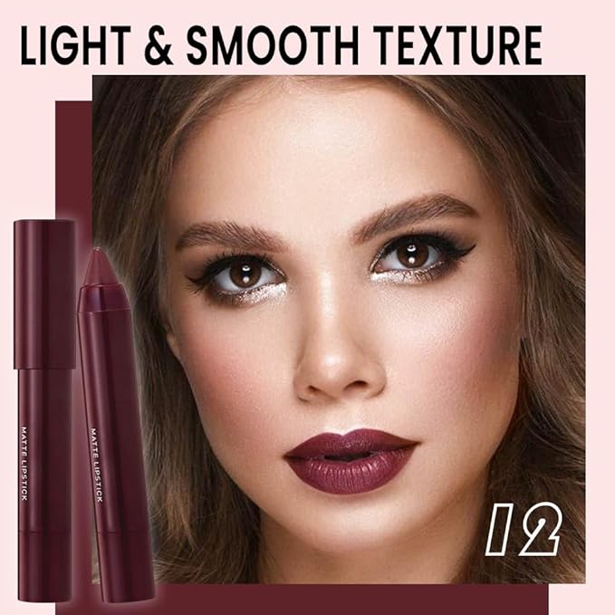 3 Colors Matt Nude Lipstick Lipliner Lip Crayons Pack Set,Velvet Moisture Smooth Matte Lipstick Pencils,Waterproof&Waterlasting,#05#11#12