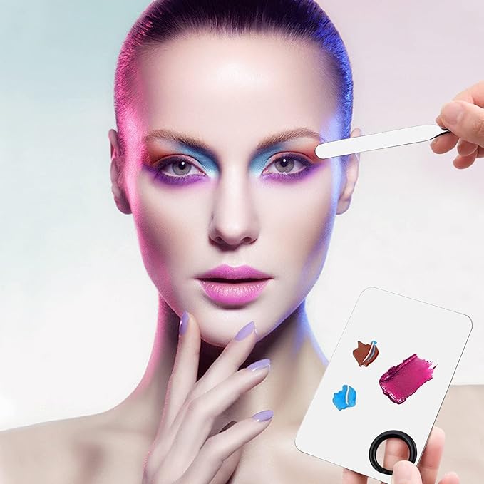 Korean Makeup Spatula and Palette Set - Stainless Steel Professional Foundation Spatula, Cosmetic Brush, and Rectangle Palette for Facial Cosmetic Application