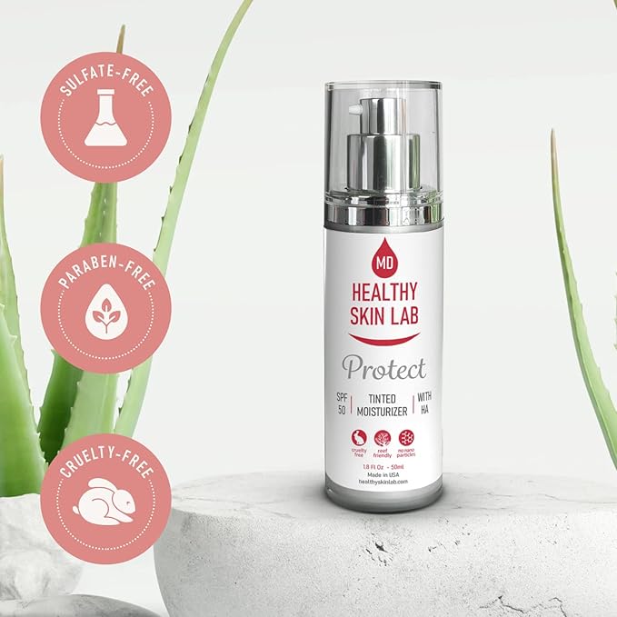 Protect Tinted Moisturizer & Mineral Sunscreen SPF 50, Hyaluronic Acid, Zinc Oxide, Titanium Dioxide for Deep Hydration, Dermatologist-Tested, Suitable for All Skin Types, 50ml