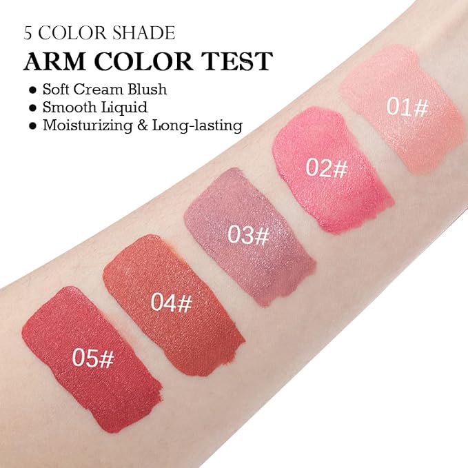 Liquid Blush,Soft Cream Face Blush Dewy Cheek Tint Moisturizing Natural Matte Looking Weightless Smooth Skin Tint Blush Makeup - #05