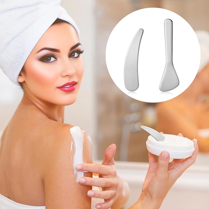 2Pcs Cosmetic Spatula, Mini Metal Cosmetic Spatulas, Makeup Spatulas Skincare Spatula Cream Spatula Beauty Accessories Mixing Sampling Lotions Moisturizers Accessories (Style A)