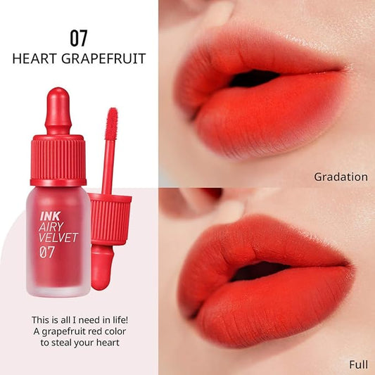 Peripera Ink Airy Velvet Lip Tint | High-Pigmentation, Lightweight, Soft, Moisturizing, Not Animal Tested | Heart Grapefruit (#07), 0.14 fl oz