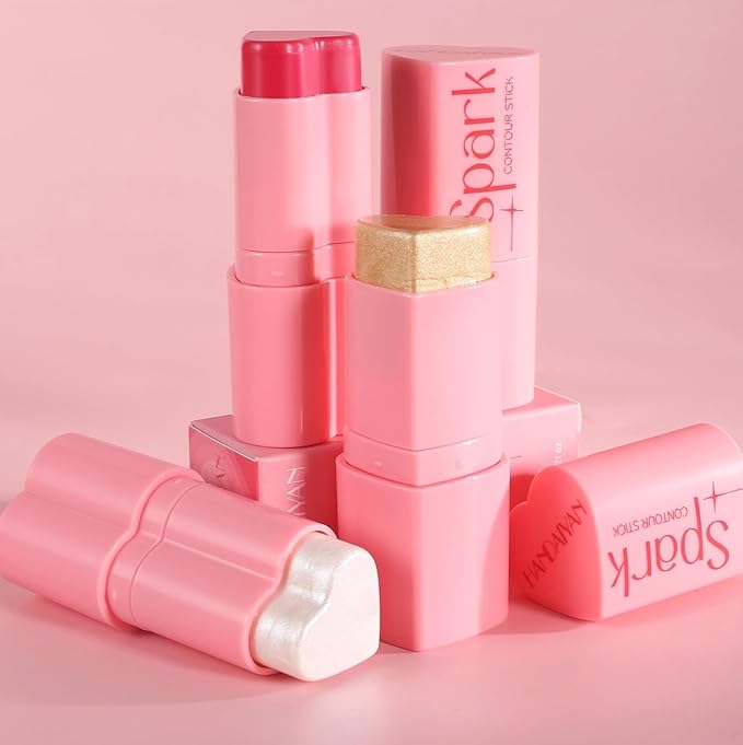Heart Blush Stick, Matte Rouge Stick, Cheek Contour Pen, Long Lasting Water Proof Non-Greasy Smooth, Buildable Lightweight Cream Blush, Easy Application High-Gloss Finish (02#, 0.21 OZ)