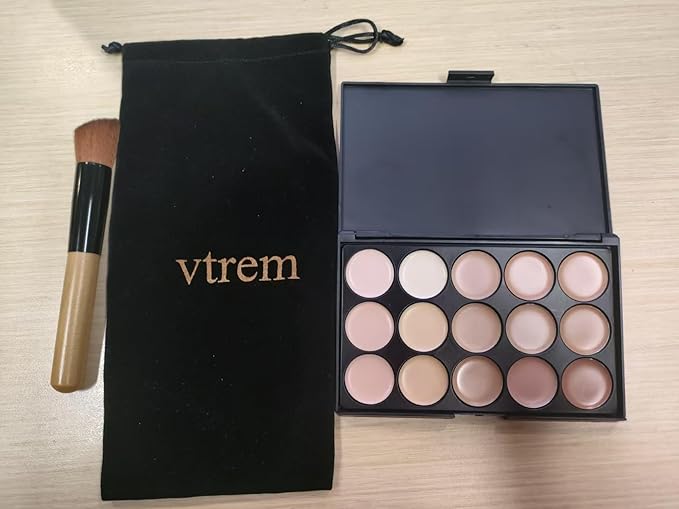 Vtrem 15 Colors Contour Palette Kit Camouflage Concealer Palette Christmas Gifts Eyeshadow Face Cream Makeup Foundation Kit Combination with Powder Brush for Professional and Daily Use