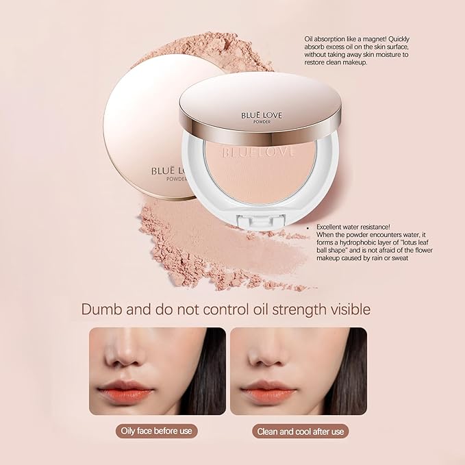 BLUE LOVE Matte Pressed Powder Foundation - Lightweight, Longwear Oil-Free Compact for Shine Control & Flawless Medium to Full Coverage Finish (Natural)