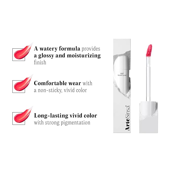 Dewy Fit Tint – 8 Colors | Non-Sticky, Buildable Shine with Vivid Color | Long-Lasting & Moisturizing for a Plump, Glossy Finish | K-Beauty Lip Color (#007 Vivid Coral, 0.1 Fl Oz)