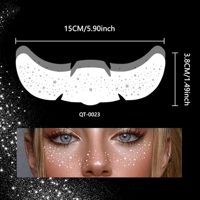 8Ps Face Glitter Speckles Patches, 2Colors 4Styles Glitter Freckles Face Tattoo, Glow Up Makeup Patches, Cute Glitter Makeup Accessories for Women, Cosmetic Glitter for Face Gift