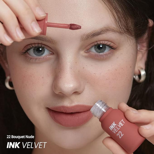 Peripera Ink the Velvet Lip Tint - High Pigment Color, Longwear, Weightless, Not Animal Tested, Gluten-Free, Paraben-Free (022 BOUQUET NUDE)
