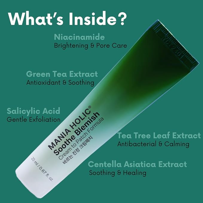 Soothe Blemish Cream | Green Tea Proactive Spot Care, Cream to Patch Formula, Hydrates and Soothes Skin, Makeup Friendly, Korean Skincare, 0.67 fl oz.