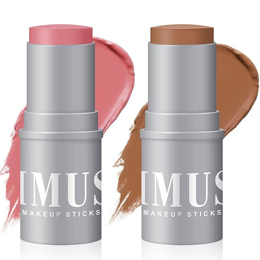 KIMUSE Cream Contour Stick Duo, Cream Blush Stick, Bronzer Shaping Stick, Creamy, Pigmented, Long Lasting, Vegan Face Make Up Sticks