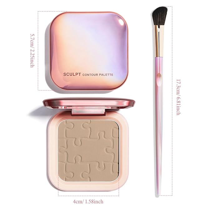 Cream Contour Powder Palette Kit with Brush & Mirror, Matte Bronzer Cool Toned Contour Powder Palette for Face Sculpting Makeup (#C03 Taupe)