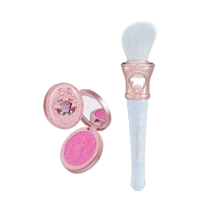 Flower Knows Midsummer Fairytales Embossed Blush 02 Dreaming Butterfly+Butterfly Cloud Collar Angled Powder Brush Pearly Moonlight