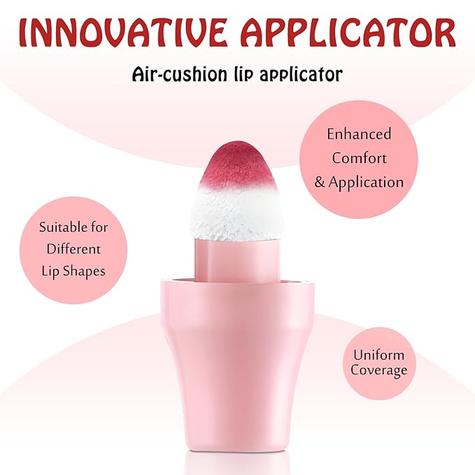 Lip Stain Tint 3 Colors Set, Long Lasting Moisturizing Sponge Tip Applicator Tinted Lip Gloss, Multi-Use Non-Stick Cup Liquid Lipstick for Women Lips Cheek Eye Makeup