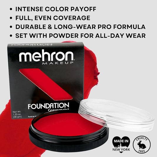 Mehron Makeup Foundation Greasepaint | Stage, Face Paint, Body Paint, Halloween Makeup 1.25 oz (38 g) (Really Bright Red)