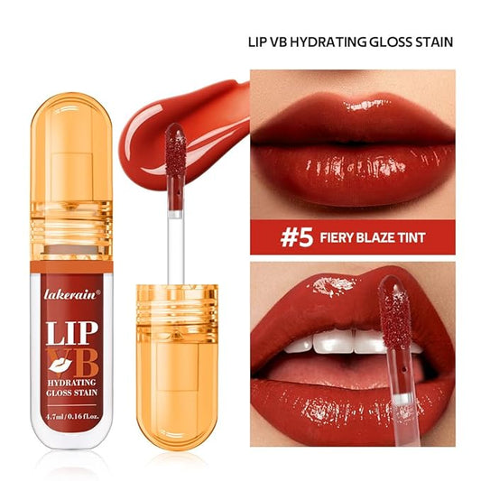 LIP VB Hydrating Gloss Stain – Lip Tint Gloss with 12HR Hydration Long-Lasting Moisture & Shine, Smooth Lip Stain with Glossy Finish, Non-Sticky, Rich Color for All Skin Tones (#5 FIERY BLAZE TINT, 1)