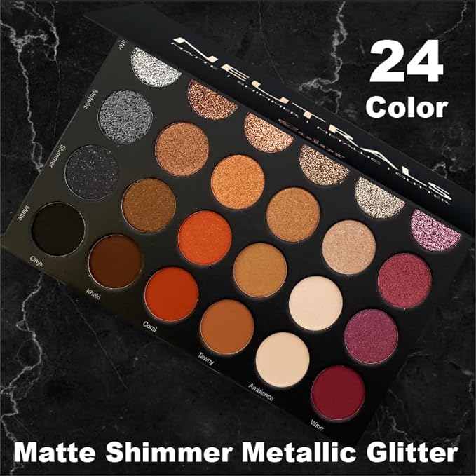 Ccolor Cosmeticss - Neutrals, 24-Color eyeshadow Palette Matte/Shimmer/Metallic.Glitter Finish, Highly Pigmented Eye shadow Makeup, Long- Wearing Eye Palette, Eye Makeup Kit with Easy-to-Blend Shades