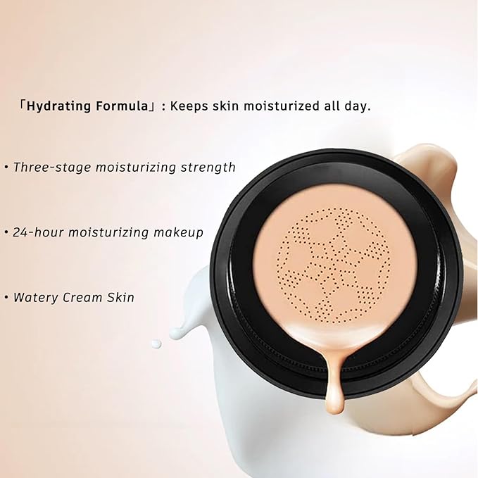Moisture Cushion CC Cream Foundation for Mature Skin - Flawless Concealer BB Cream with Mushroom Sponge, Long-Lasting Waterproof Air Cushion, Natural honey and pine Makeup, Even Skin Tone๏ผ06# BROWN๏ผ