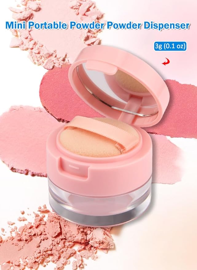 AKOAK Capacity 3g (0.1 oz) Leak-free Reusable Plastic Powder Box DIY Makeup Powder Box, Mini Portable Flip Lid Travel Powder Box with Mirror