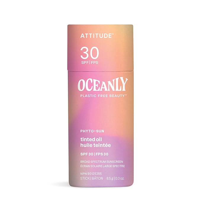 ATTITUDE Oceanly Tinted Oil Stick with SPF 30, EWG Verified, Plastic-Free, Broad Spectrum UVA/UVB Protection with Zinc Oxide, Universal Tint, Unscented, 0.3 Ounce