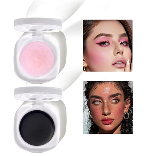 Color Changing Blush,Magical Temperature Change Powder Blusher Cream For Cheeks ,Eyes And Lips Tint Makeup,Lasting Moisturizing Rouge, Brightening, High Gloss Black Powder Blusher Cream (Pink+Rose)