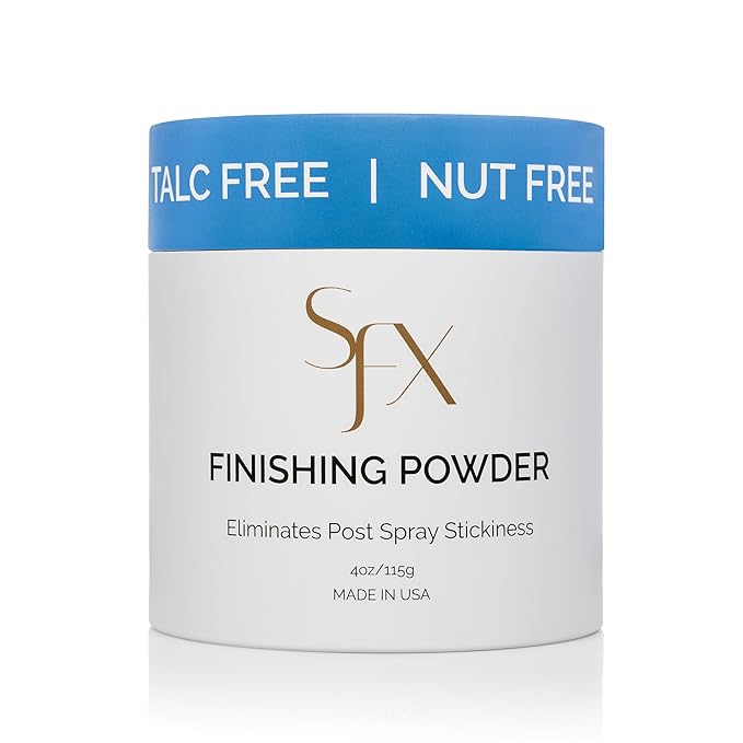 SunFX Post Spray Tan Translucent Finishing Powder | Talc Free | Sunless Tanning Powder with Large Professional Fan Brush & 100 pk of Disposable Sticky Feet