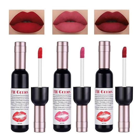 3Pcs Wine Bottle Lip Tint Stain, Matte Liquid Lipstick Lip Gloss Set for Women, Long Lasting Lip Stain Wine Lip Tint, #1#2#6