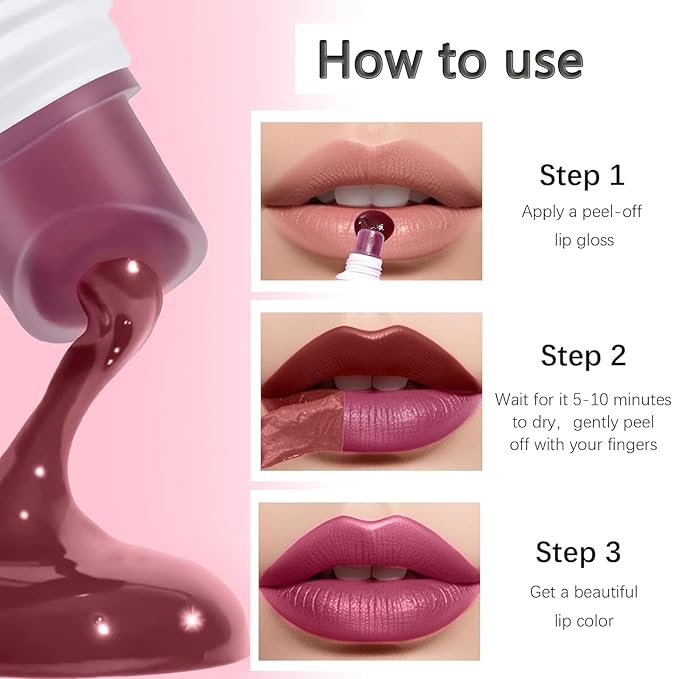 Pinked Lip Stain Peel Off Lip Tint 6 Colors, Mauve lip stain peel off Set, Tattoo Magic Color Lip Gloss Sets, Lip Gloss for Women Colorful Glossy Lipstick Waterproof Long Lasting