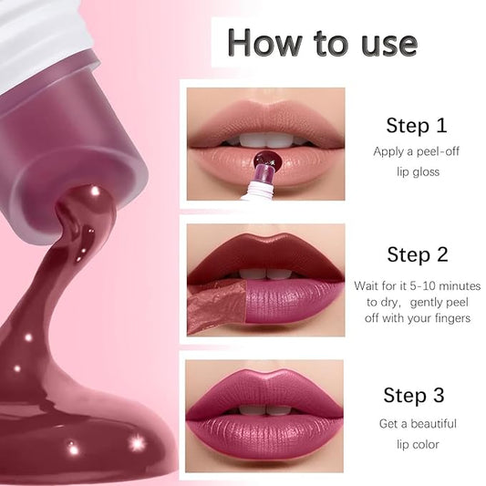 Pinked Lip Stain Peel Off Lip Tint 6 Colors, Mauve lip stain peel off Set, Tattoo Magic Color Lip Gloss Sets, Lip Gloss for Women Colorful Glossy Lipstick Waterproof Long Lasting