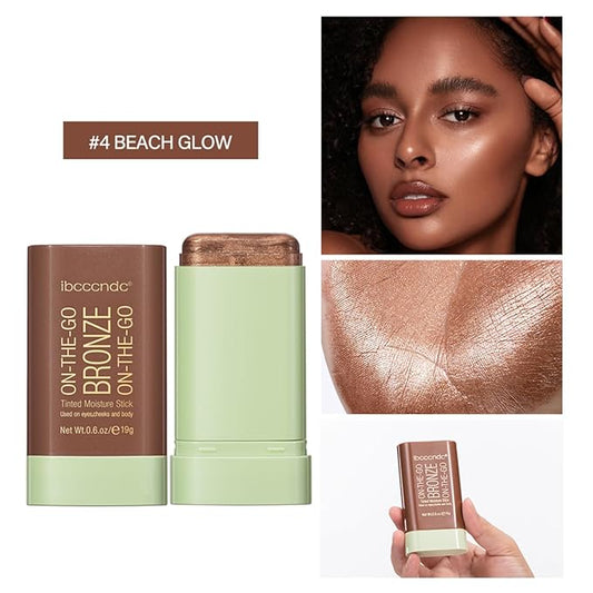 GECOMO On-The-Go Soft Creamy Highlighter Blush Bronzer Makeup Stick,Blendable Natural Glow Makeup Cream Blush Highligh 0.6 Oz - 04 BEACH GLOW
