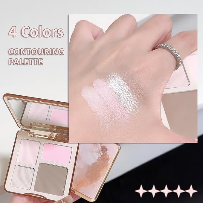 3 IN 1 Brown Nude Face Highlight Bronzer Powder Palette for Face Cheeks Contour Brightening, Buildable Matte Coverage Natural Makeup,Ultra Sculpt Nose Shadow Eyeshadow Primer 03#