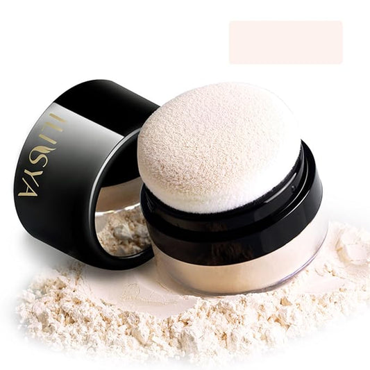 Setting Powder Lightweight Loose Powder Finishing Powder Long-Lasting Face Powder Waterproof with Soft Mushroom Powder Puff & Mirror, Matte Finish,0.28 Oz (Fair Ivory/Matte)