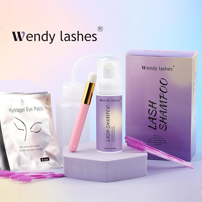 Wendy Lash Shampoo Kit for Cleaning: for Home and Salon Use, 60ML Mild, Natural Formula, with Brushes, SL-ZS