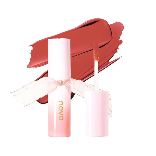 Novo Glassy Lip Stain - Hydrating Non-Sticky Shine, Long-Lasting, Moisturizing Formula for a Natural Look, Keeps Lips Vibrant & Soft All Day, Available in 02# Strawberry Iced Tea & 716# Apricot Orange