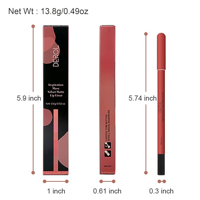 Lip Liner Pencil, Long Lasting Waterproof Creamy Lip Liner Pencil with Sharppens, Non-Fade, Non-Dry, High Pigmented, UP TO 12 HOURS, Professional Lip Makeup Matte Lip Liner Pencil for Women (06# FALL INTO)