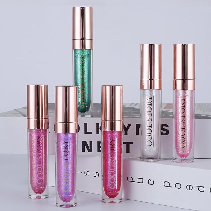 Clear Shimmer Lip Gloss for Women, Long Lasting High Shine Shimmer Liquid Lipstick, Flash Pearl Colored Lip Oil Polarized Lip Stain, Shimmery Finish Waterproof Lip Glaze for Women, 02