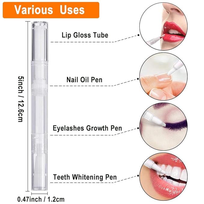 40 Pack 3 ML Transparent Twist Pens, Empty Cuticle Nail Oil Pen with Brush Tip, Cosmetic Lip Gloss Containers Applicators Eyelash Growth Liquid Tube with 2 Stickers