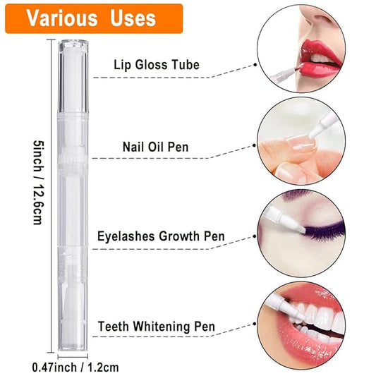 40 Pack 3 ML Transparent Twist Pens, Empty Cuticle Nail Oil Pen with Brush Tip, Cosmetic Lip Gloss Containers Applicators Eyelash Growth Liquid Tube with 2 Stickers
