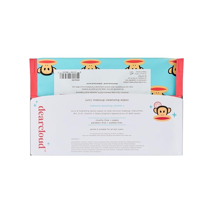 x Paul Frank Juicy Makeup Cleansing Wipes - 60 Count – makeup wipes and makeup remover for face – Oil-Free makeup remover wipes (Radiant Vitamin C)